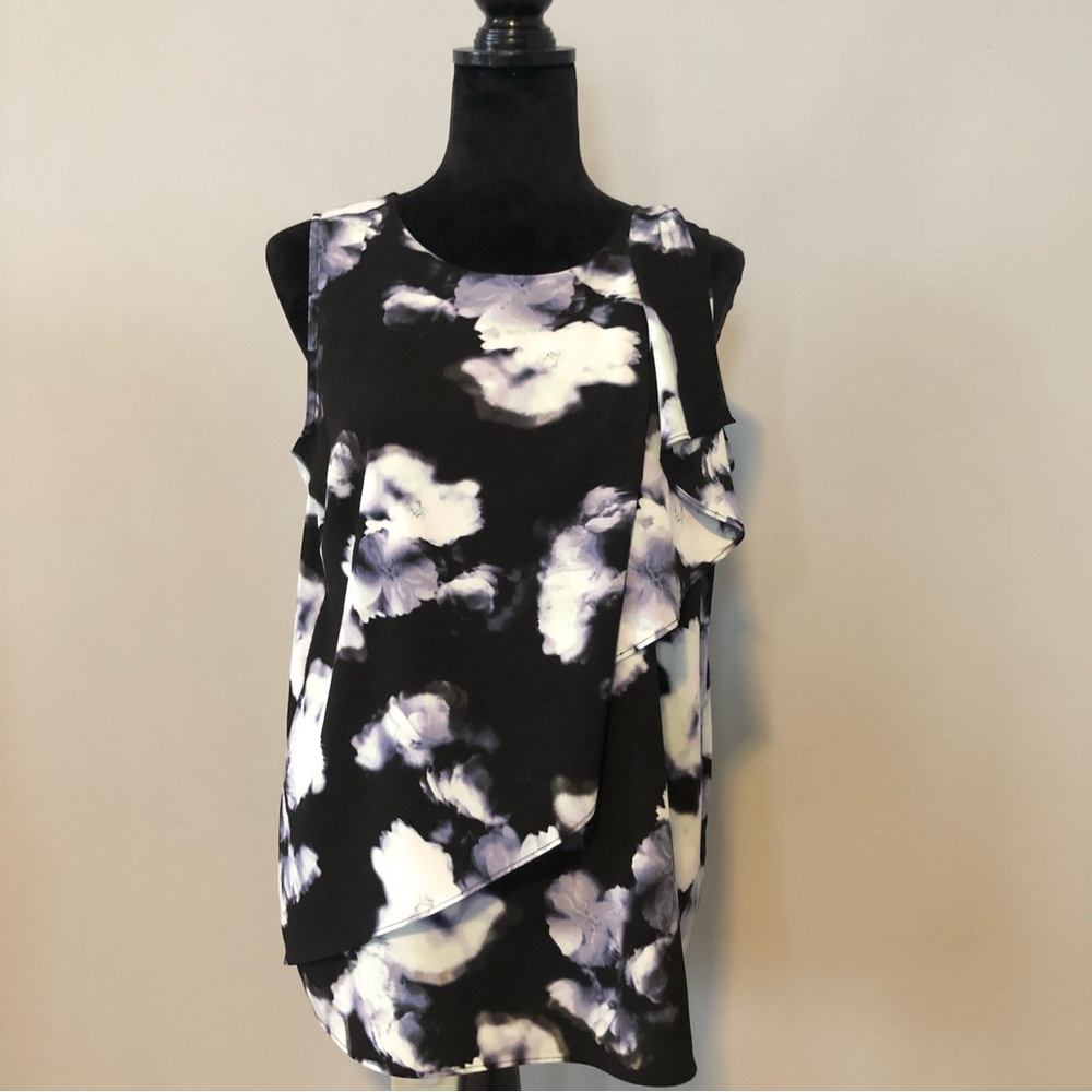 Sleeveless Floral Top with Ruffle Accent